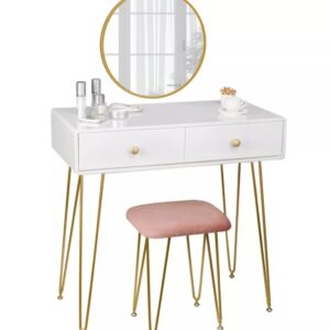 Alaysa White Gold Console Dressing Table Set