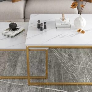 Luca Marble Texture Top Coffee Side Table Set