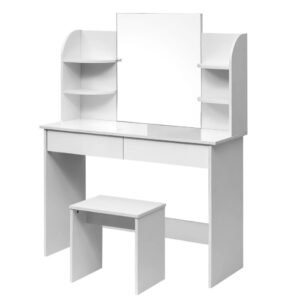 Oslo White Black Oak Console Dressing Table Set