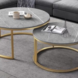 Rosa Marble Texture Top Coffee Side Table Set
