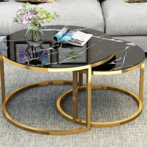 Valentina Marble Texture Top Coffee Side Table Set