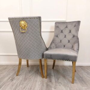 Emma Luxury Velvet Italian Gold Knocker Back Leg Chair - Grey Cream Black