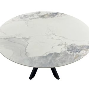 Milan Luxury Italian Round 1.3m White Ceramic Marble Black Legs Dining Table