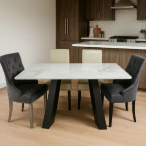Roma Luxury Italian 1.8m White Marble Gold Dining Table