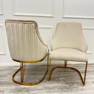 Arina Luxury Velvet Italian Beige Gold Leg Dining Chairs