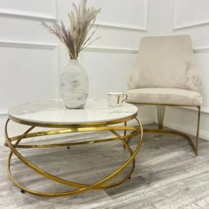 Spiro Luxury Italian Gold Stone Marble White Coffee Table